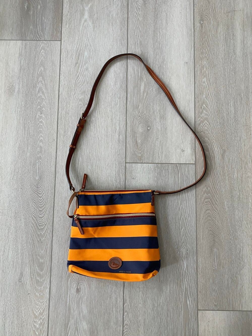 Dooney & Bourke Orange Navy Stripe Crossbody Bag Leather Trim